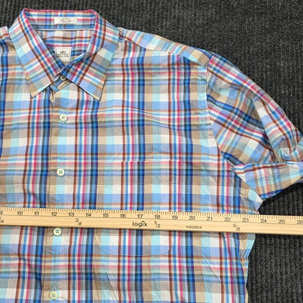 Peter Millar Plaid Button Down Mens Large Multi Color Excellent Hidden Collar